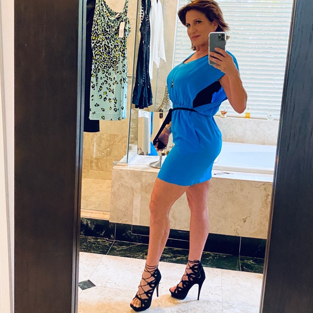 Robert Rodriguez Turquoise and Black Silk Dress